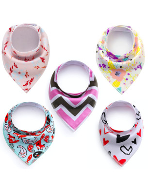 SET 1 Girls 5 Baby Bibs Bandana Handkerchief for Infant Drooling Teething Super Absorbent Bibs Age 0-24M